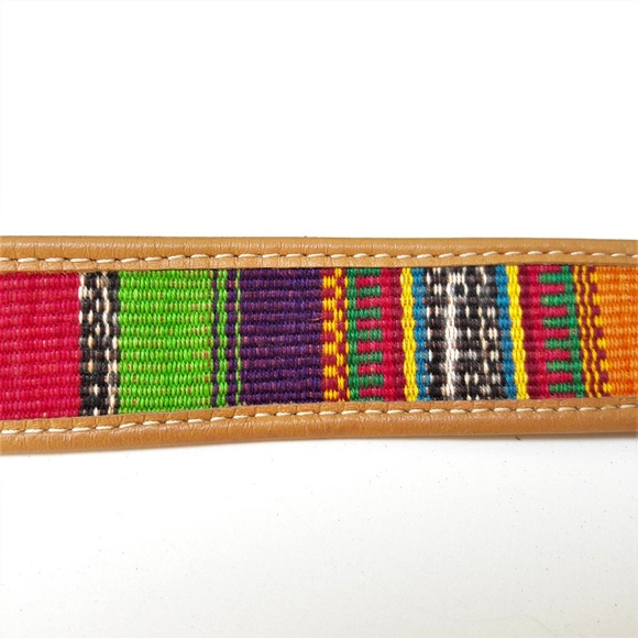 Boho Leather Belt Vintage Colorful Faja Woven Textile Guatemala M